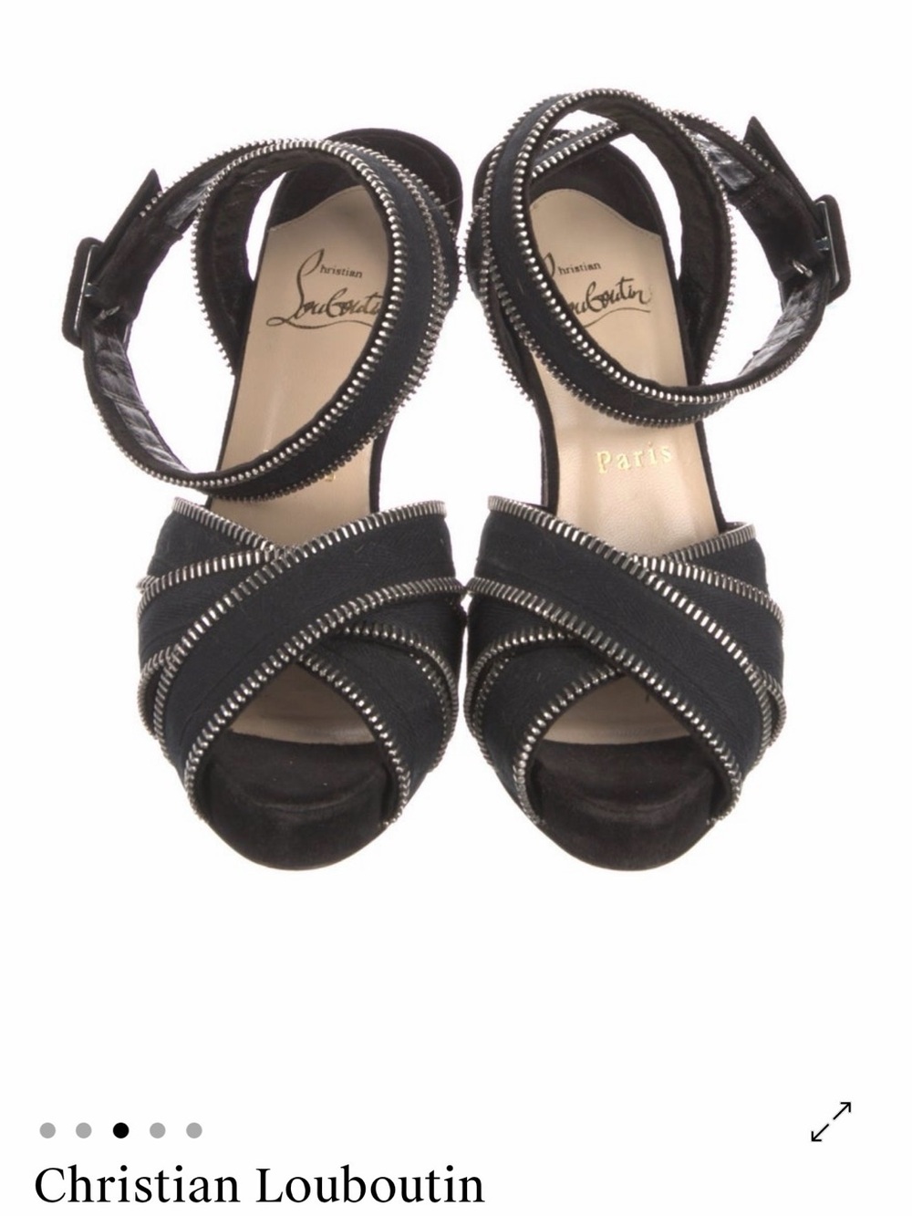 Christian Louboutin Black Suede Crisscross Zip-Trim Ankle Sandals